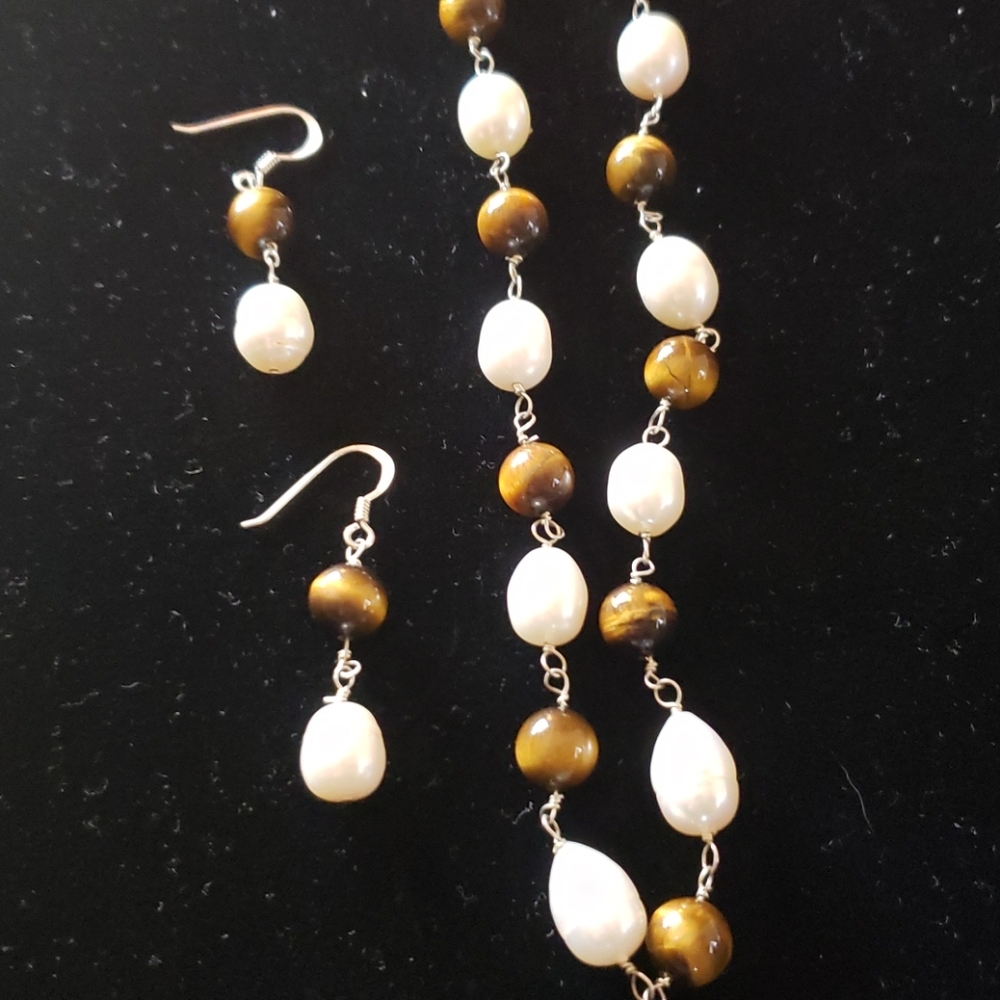 New Tiger eye & Baroque Cultured Freshwater Pearl